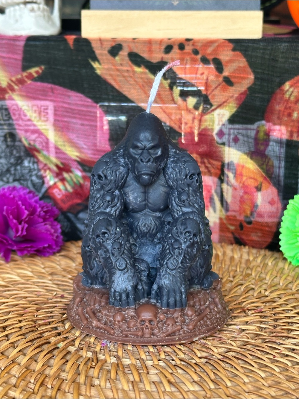 Handmade Skull Gorilla Candle – Black & Brown Gothic Candle